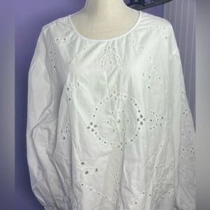 Maurices White Eyelet Blouse 2x NWT unconventional lace soft feminine minimalist